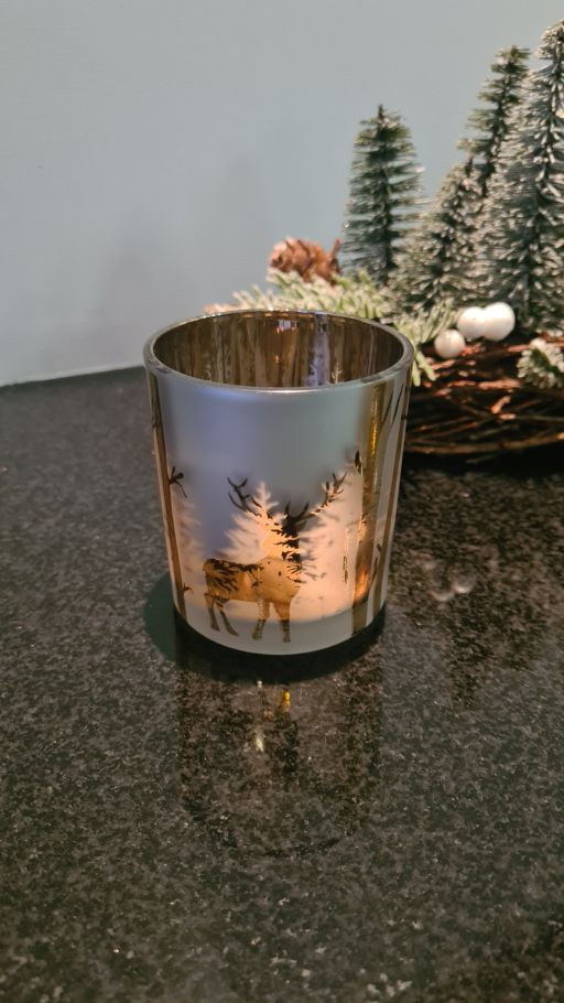 Christmas Gold candle holder stag scene small