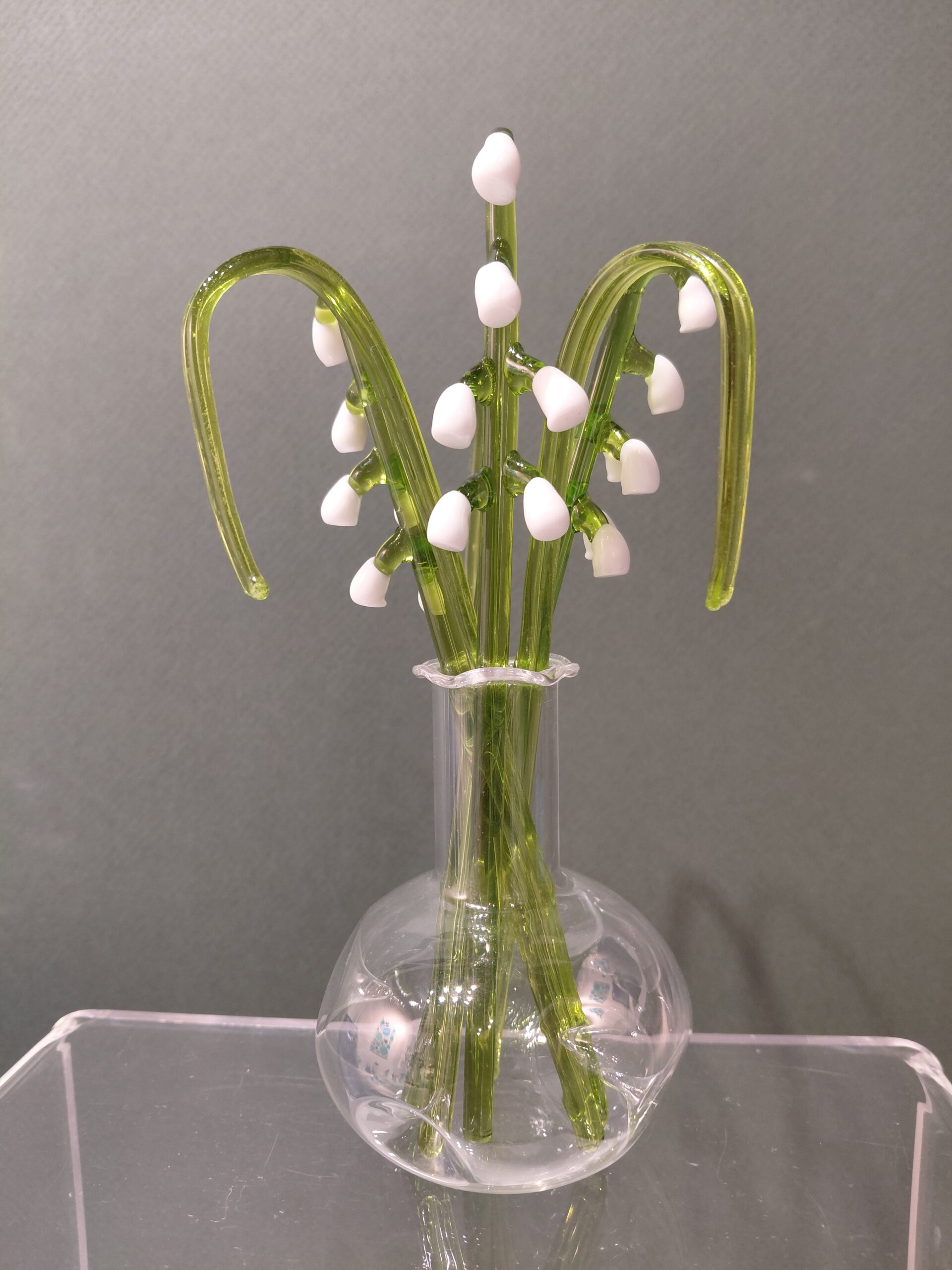 3 Handmade Fine Glass Lily of the Valley Flowers in Glass Vase
