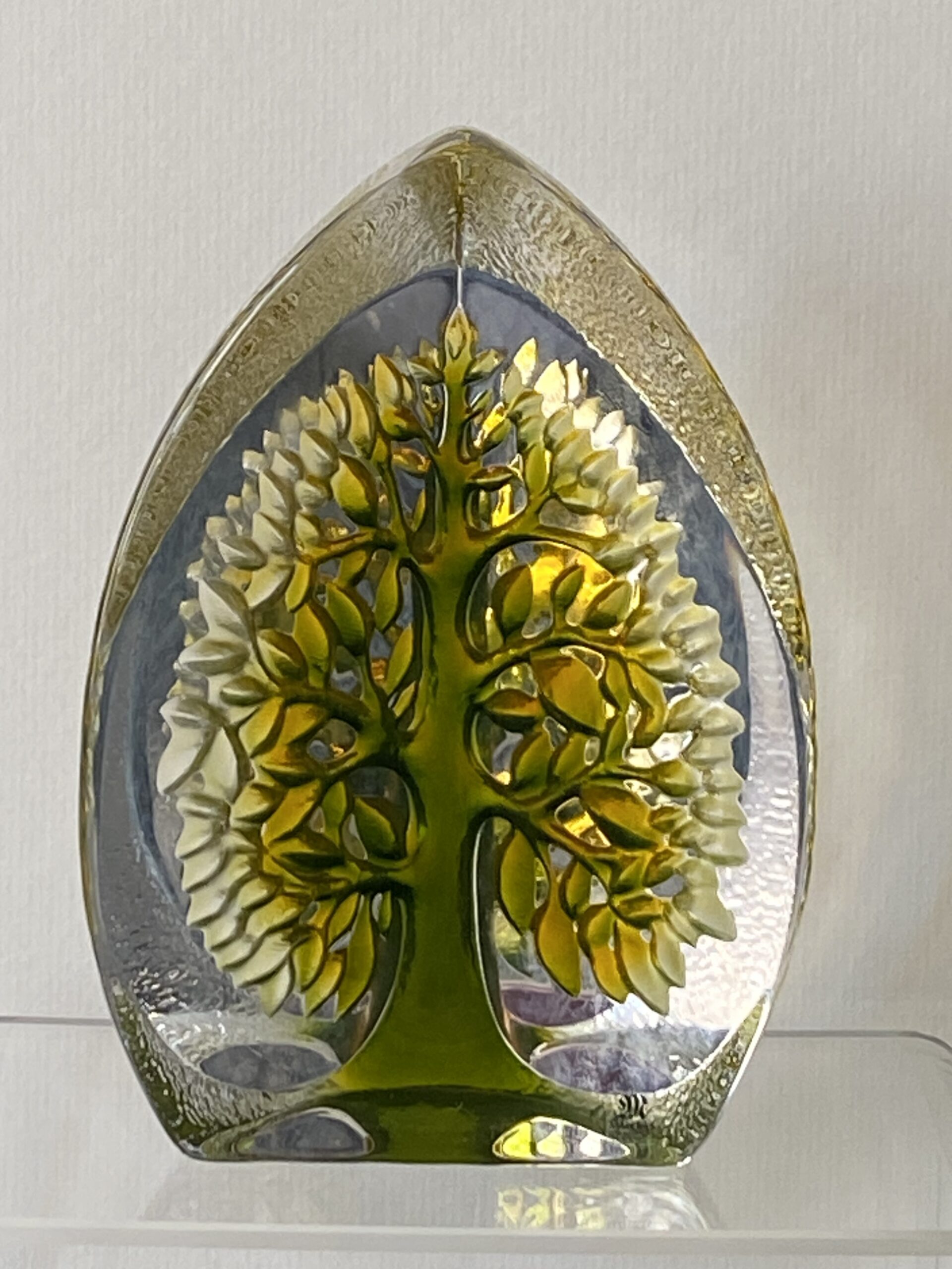 SALE ITEM! Handmade Tree Of Life Sculpture, Green Cast Crystal Glass